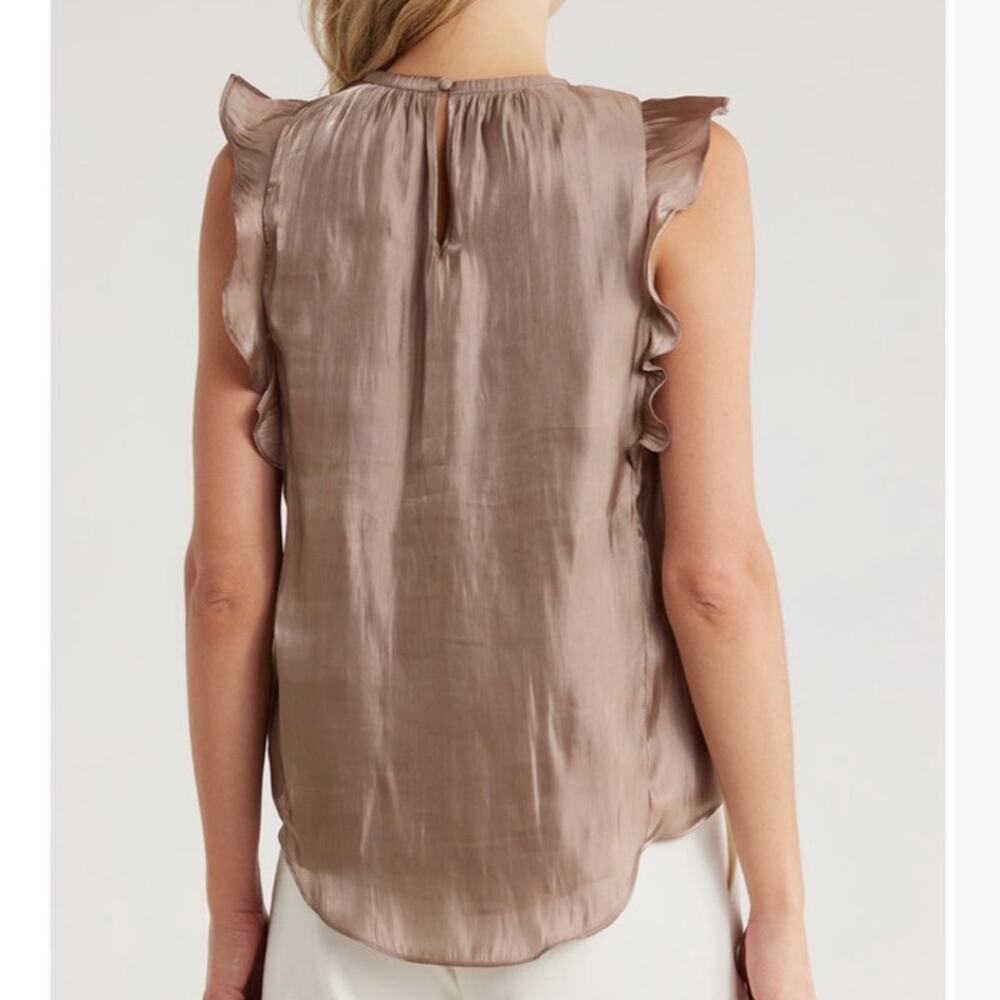 Jason Wu Ruffle Cap Sleeve Top Women’s Large Metallic Taupe Flowy Blouse - Picture 2 of 14